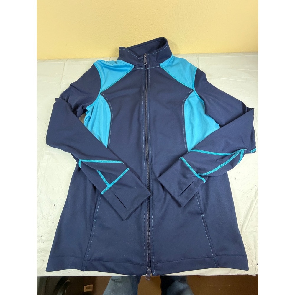 Natori Womens Blue Colorblock‎ Full Zip Athletic Jacket Thumbholes Size Medium
